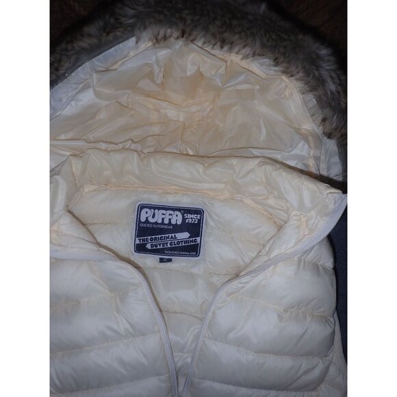 Puffa  XL cream Puffer Vest Detachable Fur‎ Trim Hood Zip Vintage waistcoat - Picture 6 of 6